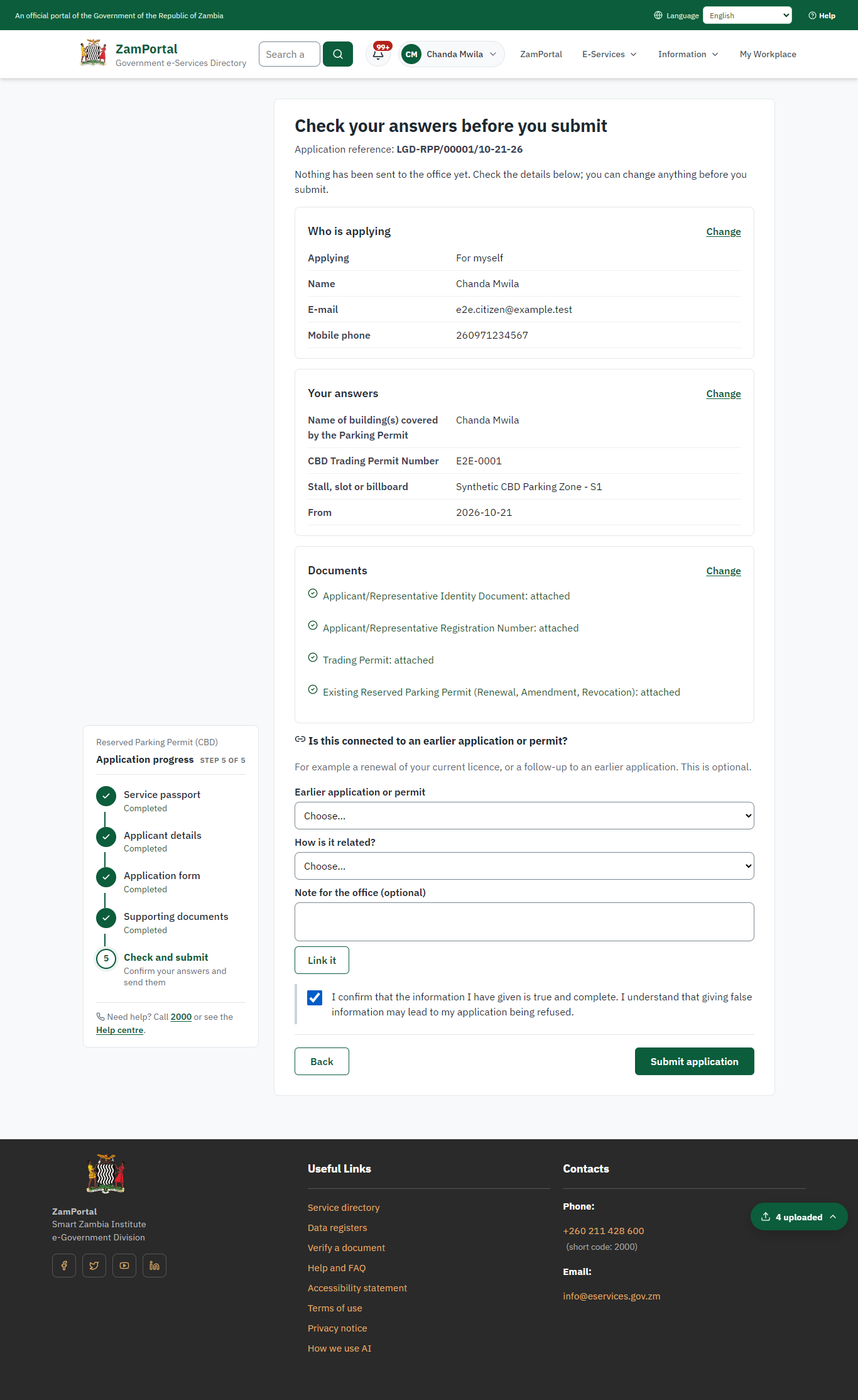 Check the answers and confirm the declaration (desktop)