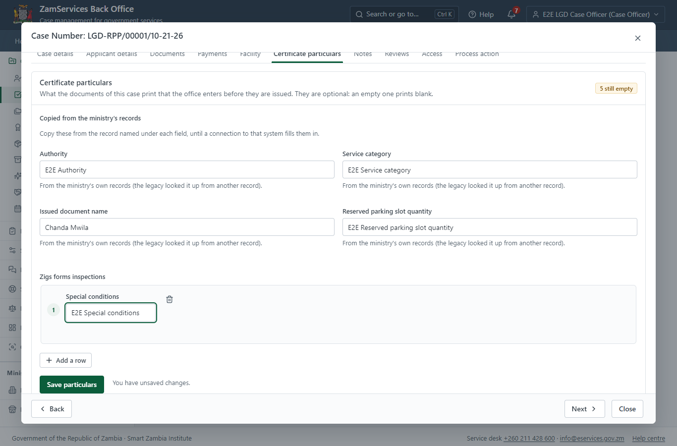 Fill in the certificate particulars (desktop)