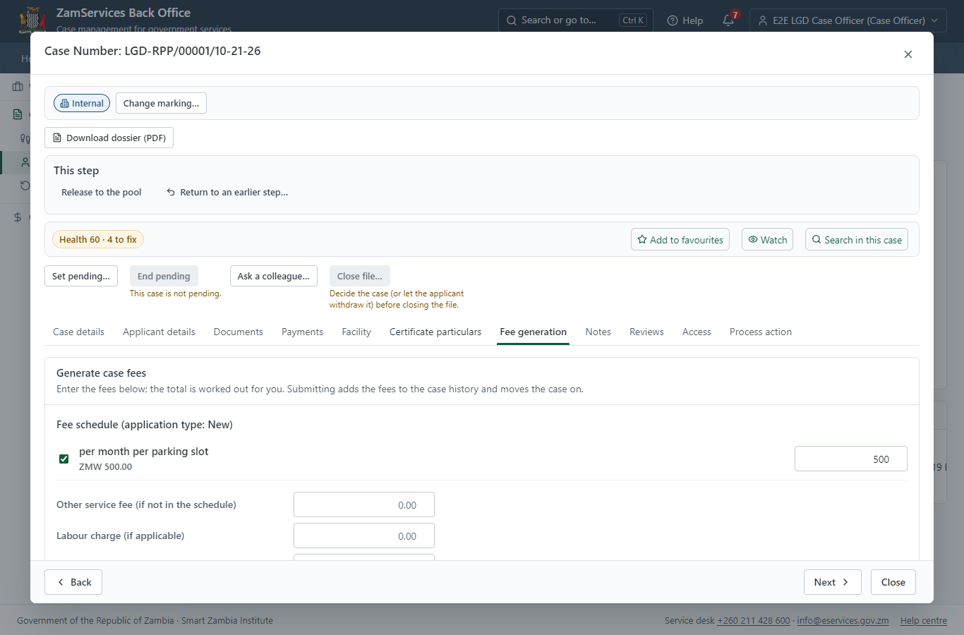 Set the fee (approved tariff) (desktop)