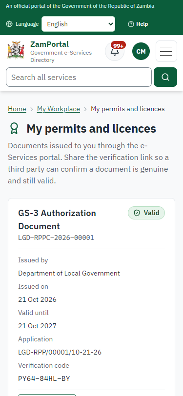 The document in My permits (375 px phone)
