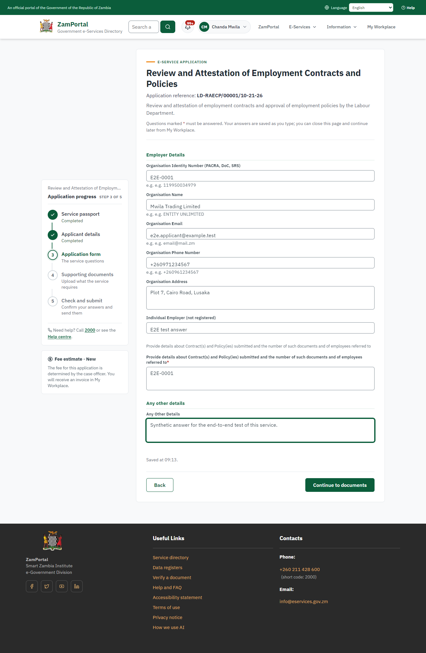 Fill in the application form (desktop)