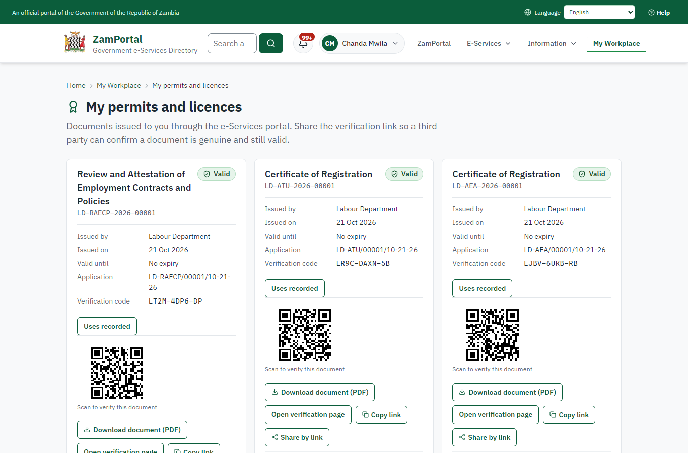 The document in My permits (desktop)