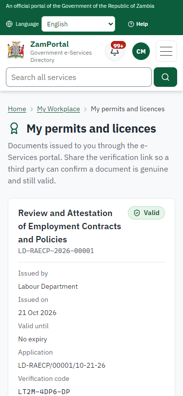 The document in My permits (375 px phone)