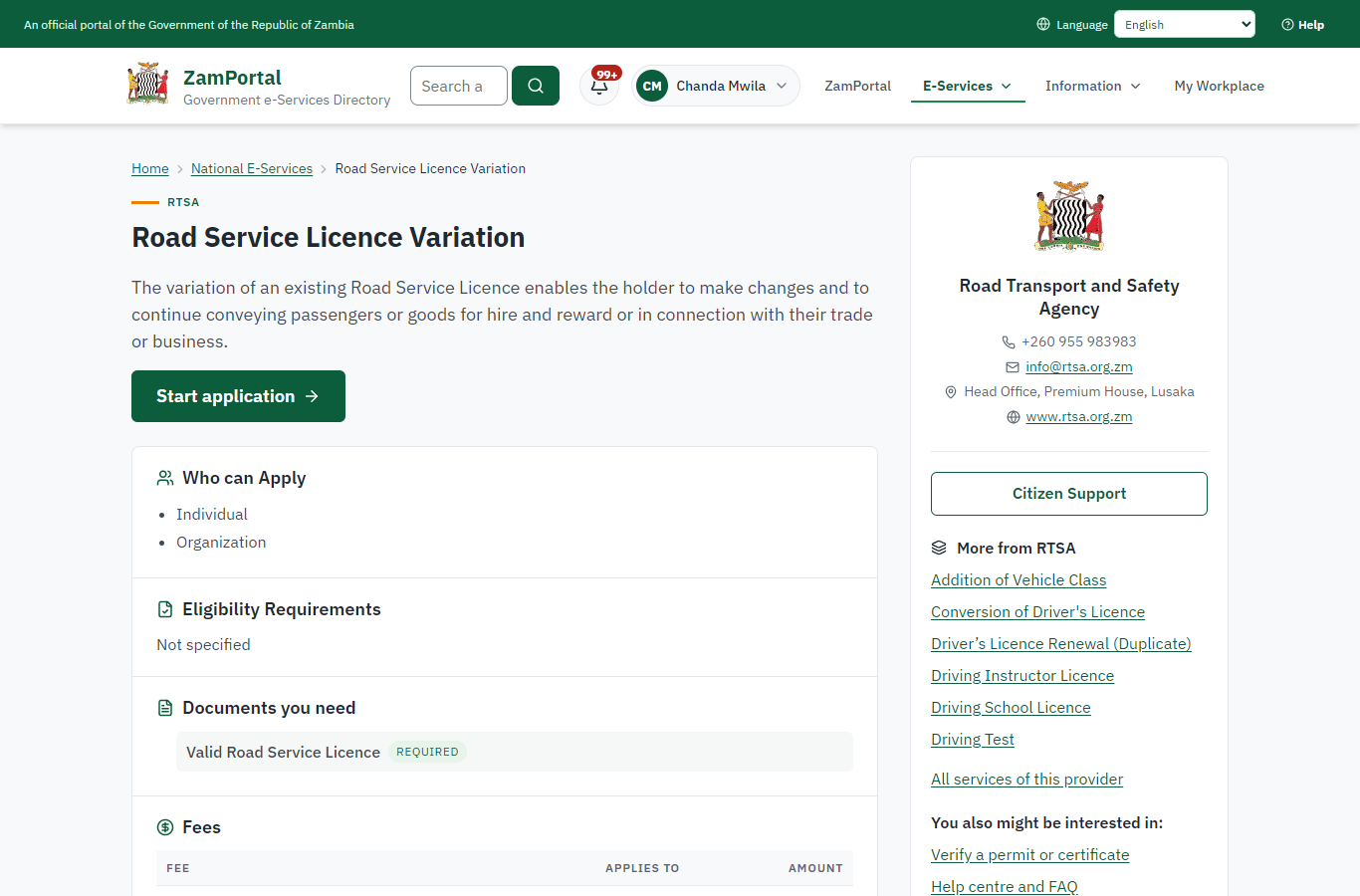 Read the service page (desktop)