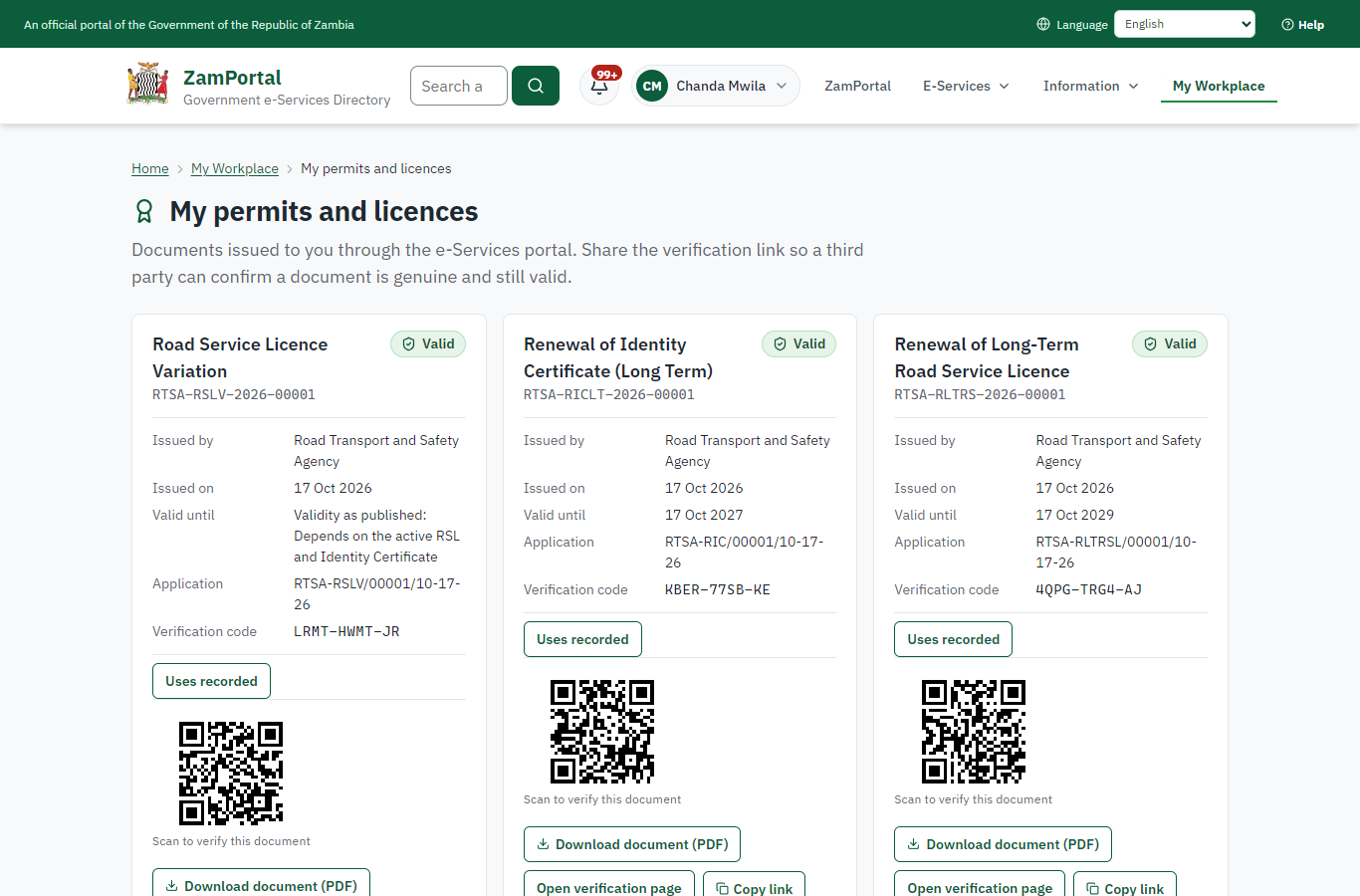 The document in My permits (desktop)
