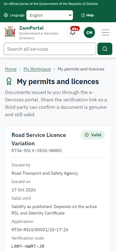 The document in My permits (375 px phone)
