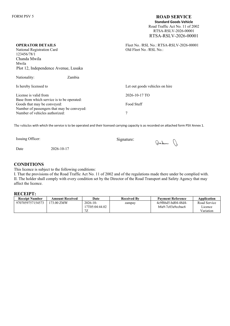 Road Service Licence Variation (sealed PDF)