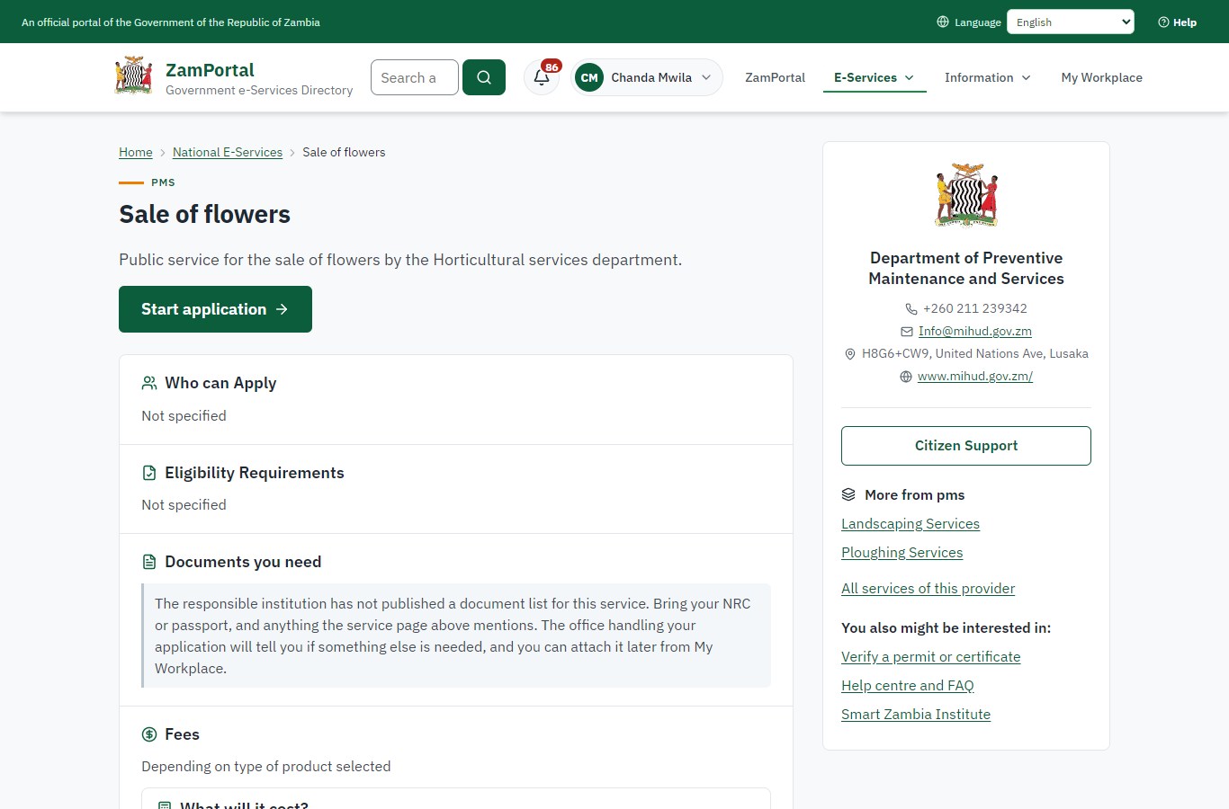 Read the service page (desktop)