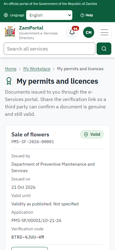 The document in My permits (375 px phone)