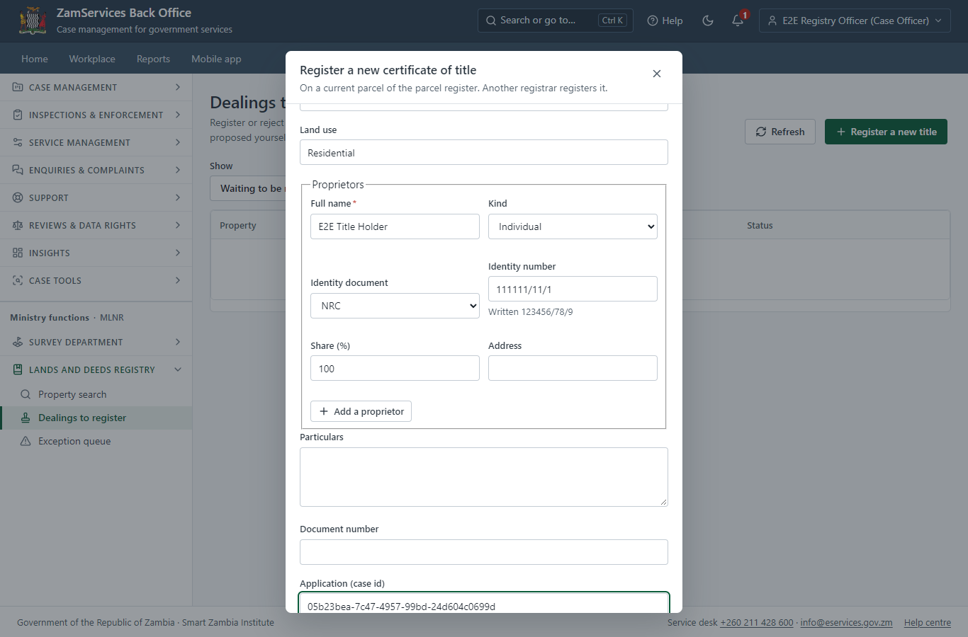 Propose the registration of the title (desktop)
