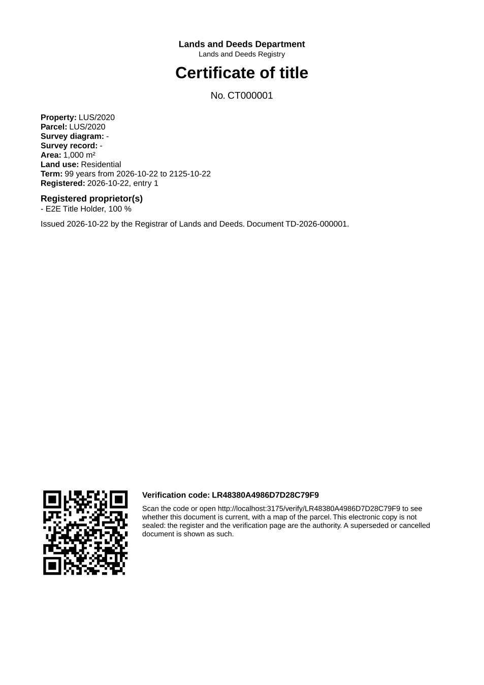 Certificate of title (title deed)