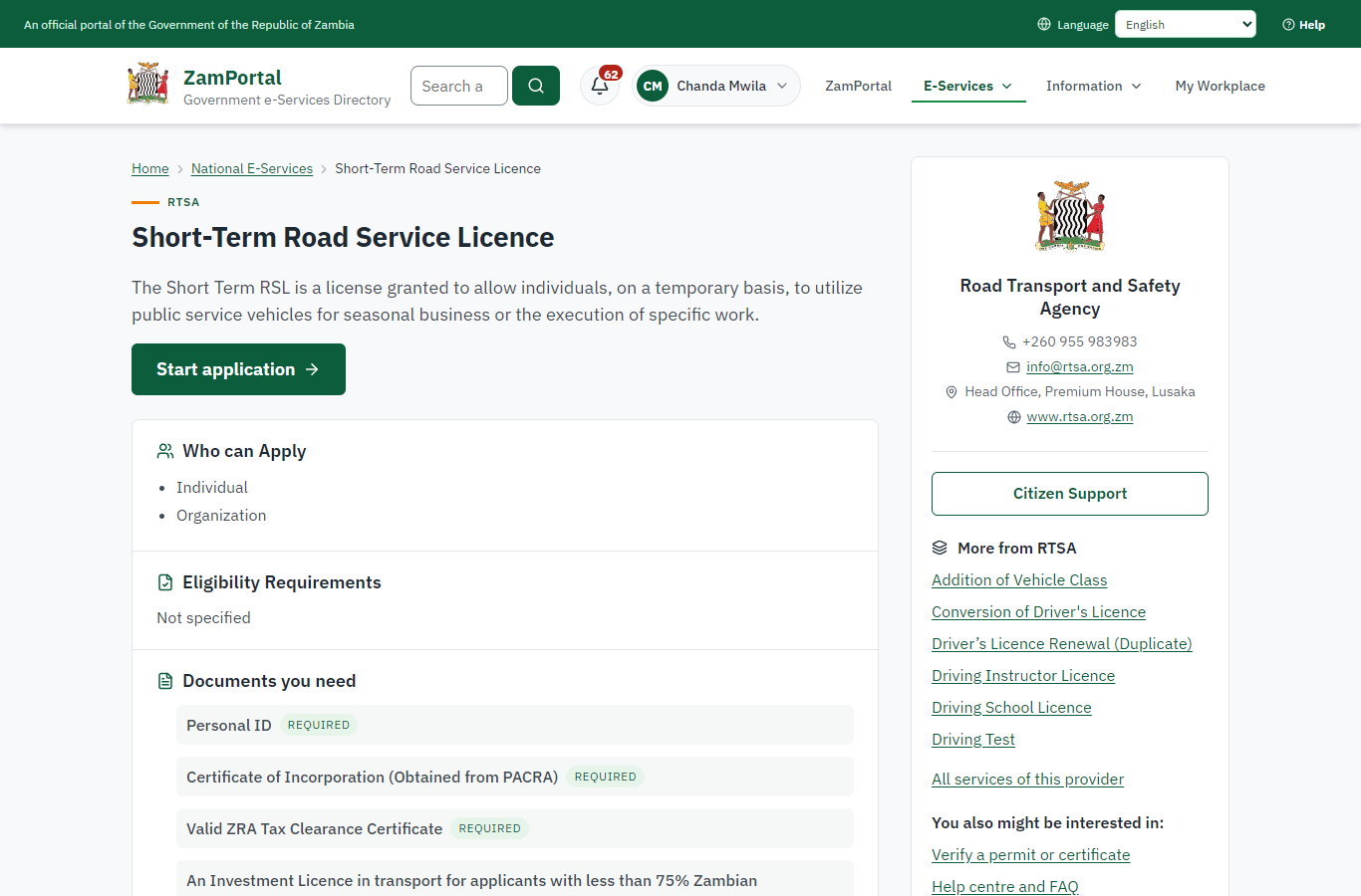 Read the service page (desktop)