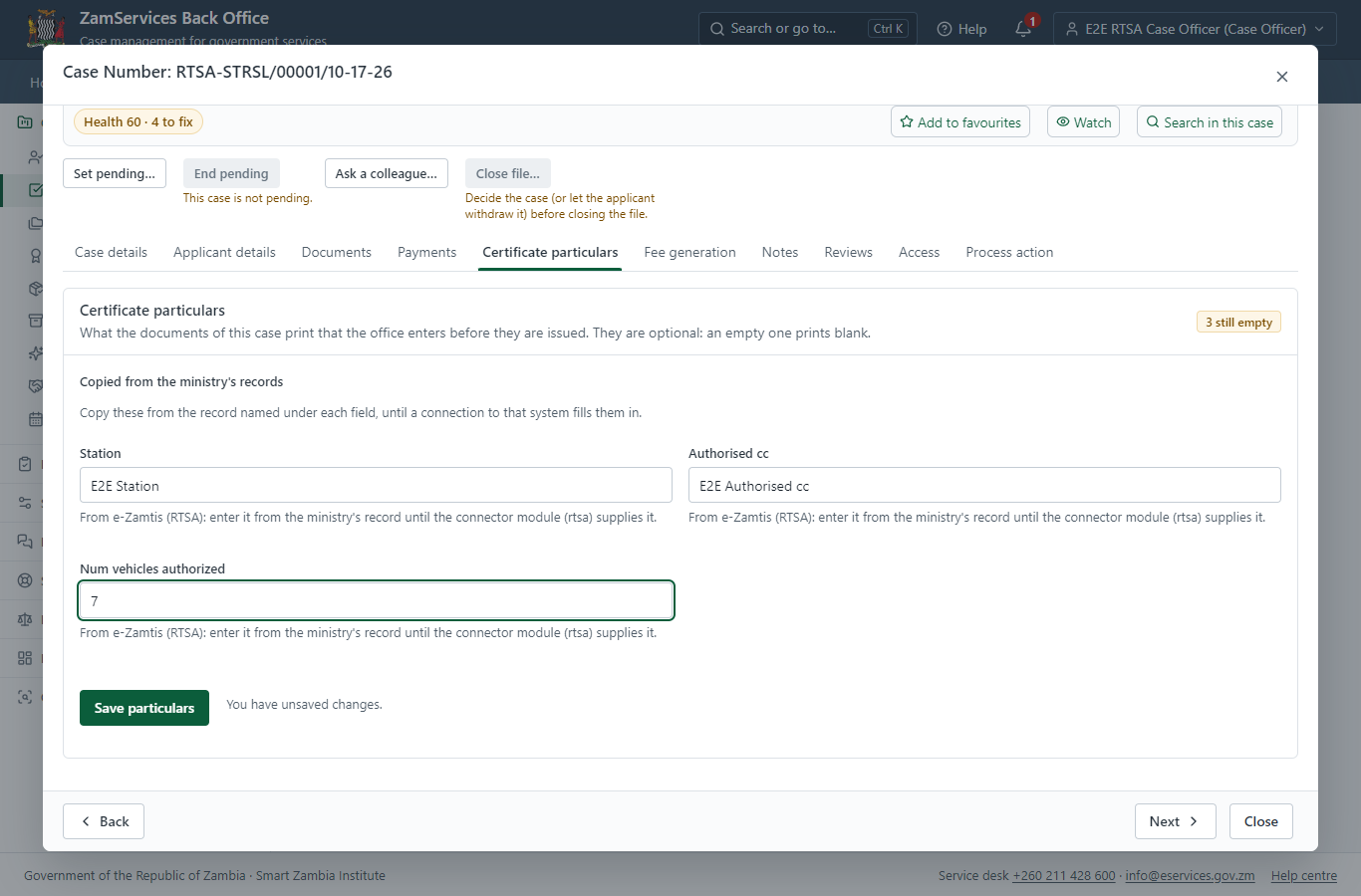 Fill in the certificate particulars (desktop)