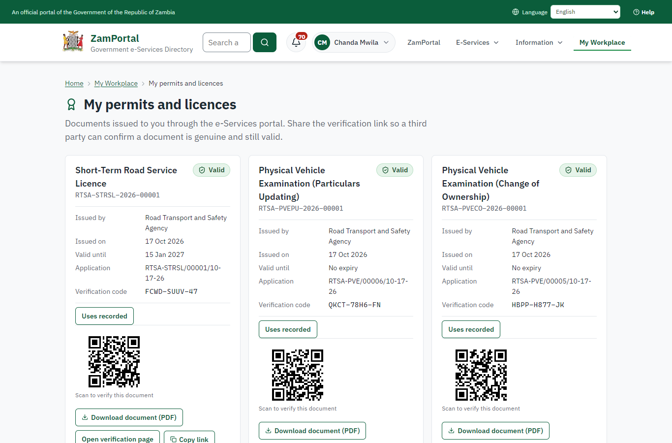 The document in My permits (desktop)