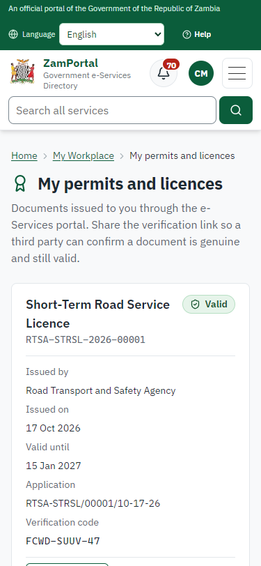 The document in My permits (375 px phone)