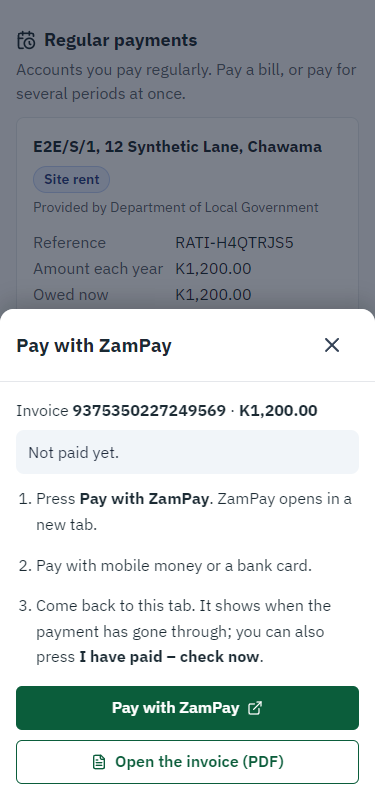 Pay with ZamPay (375 px phone)