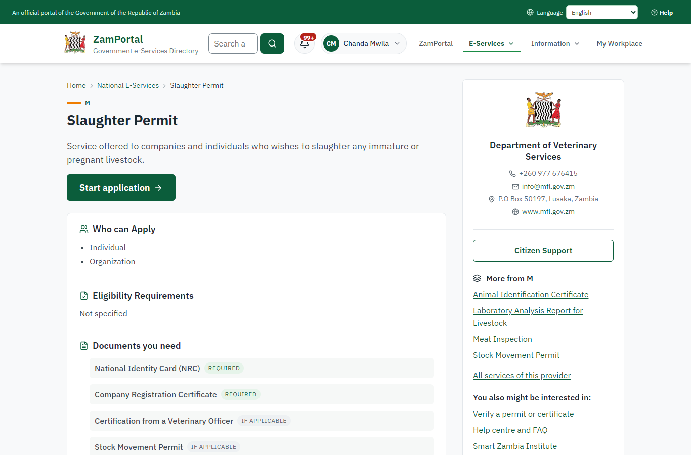 Read the service page (desktop)