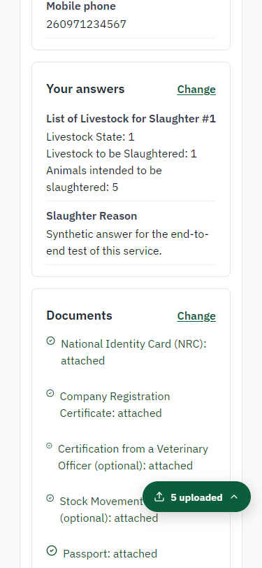 Check the answers and confirm the declaration (375 px phone)