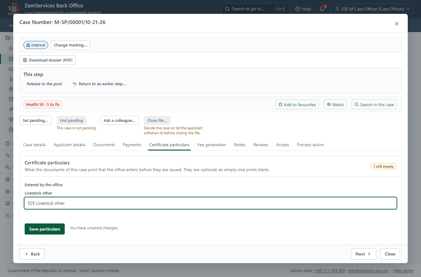 Fill in the certificate particulars (desktop)