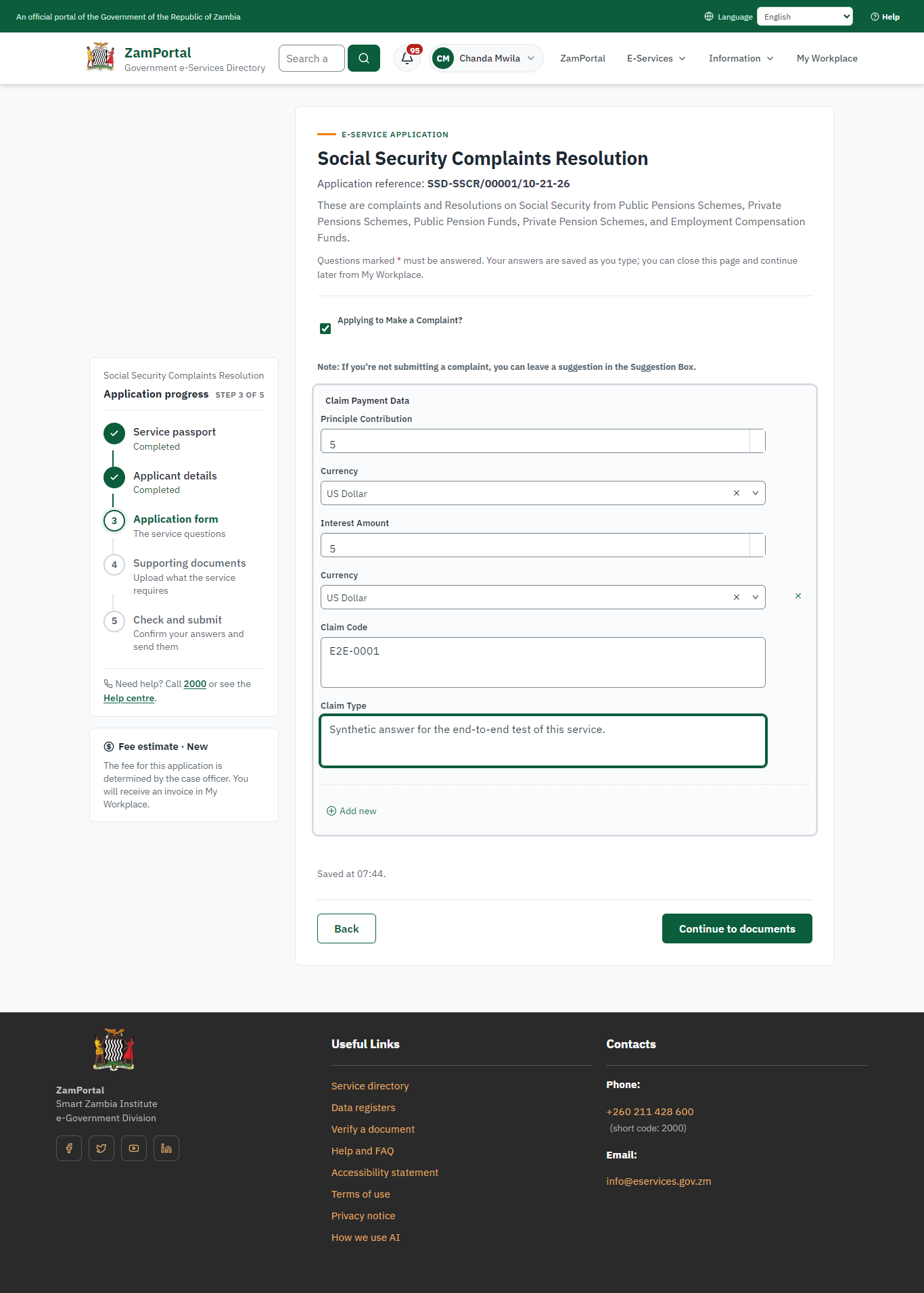 Fill in the application form (desktop)