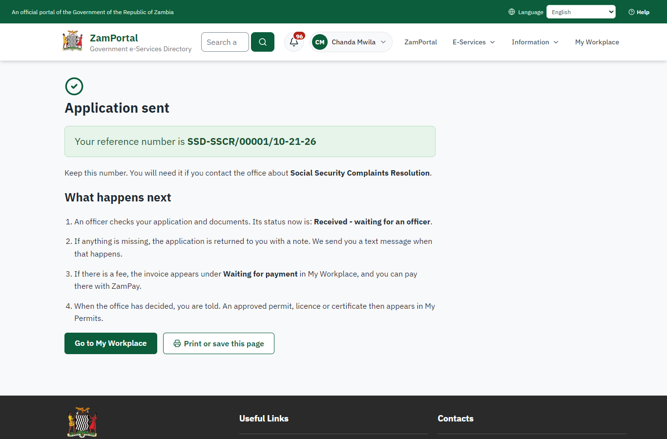 Application sent (desktop)