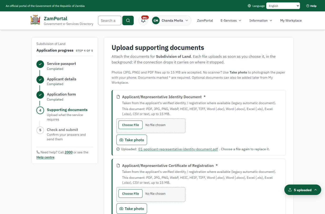 Upload the supporting documents (desktop)
