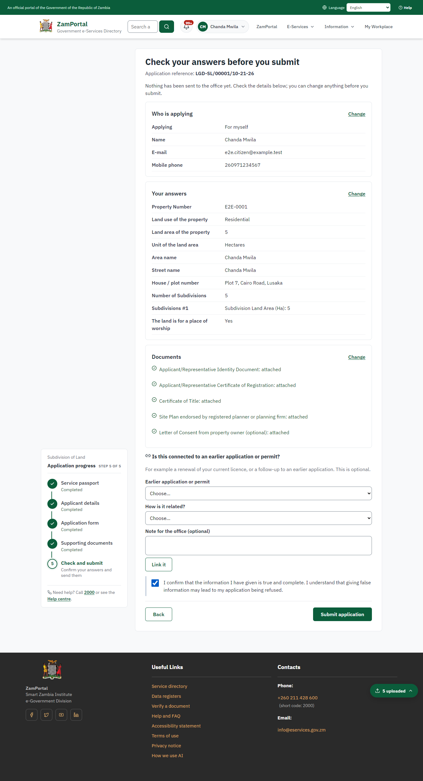 Check the answers and confirm the declaration (desktop)