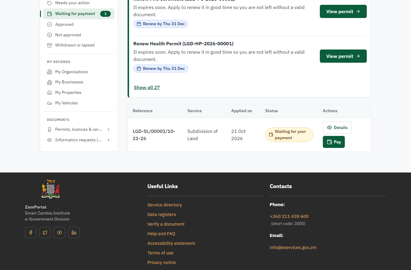 See that the fee is due (desktop)