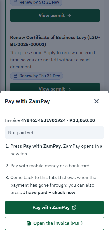 Pay with ZamPay (375 px phone)