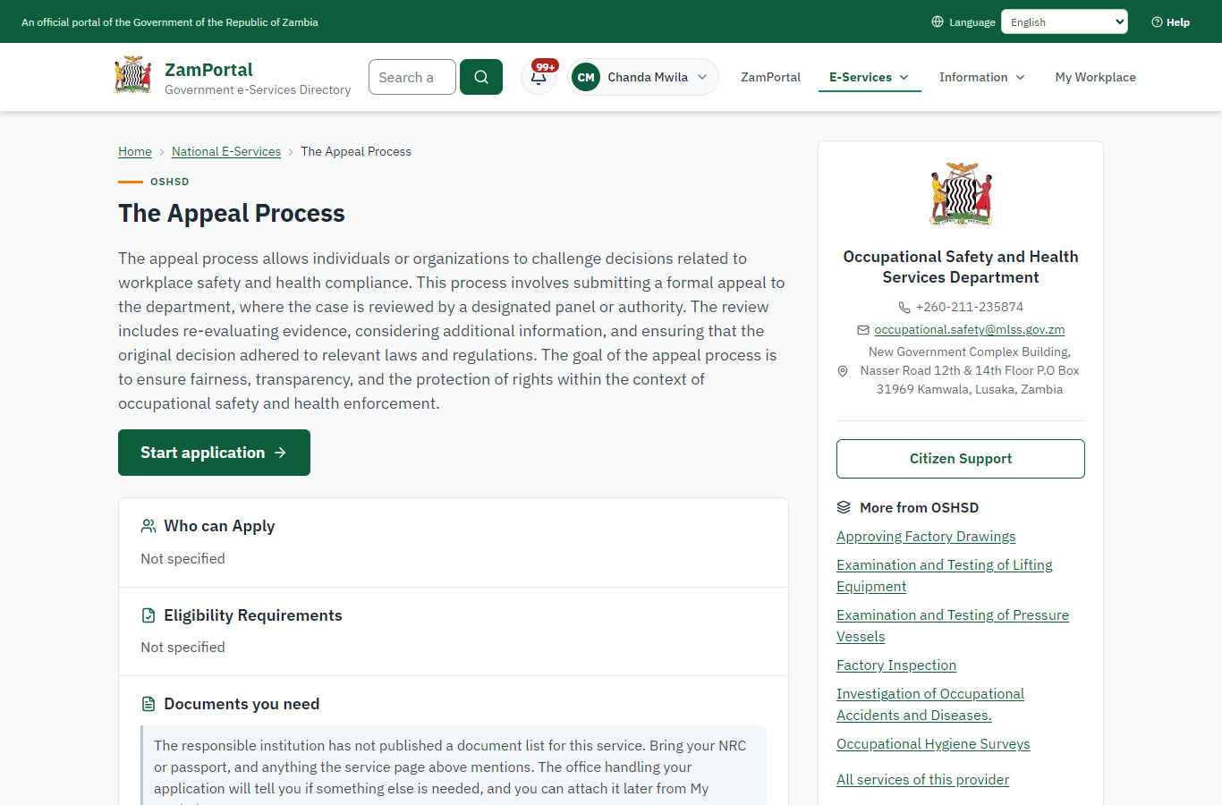 Read the service page (desktop)