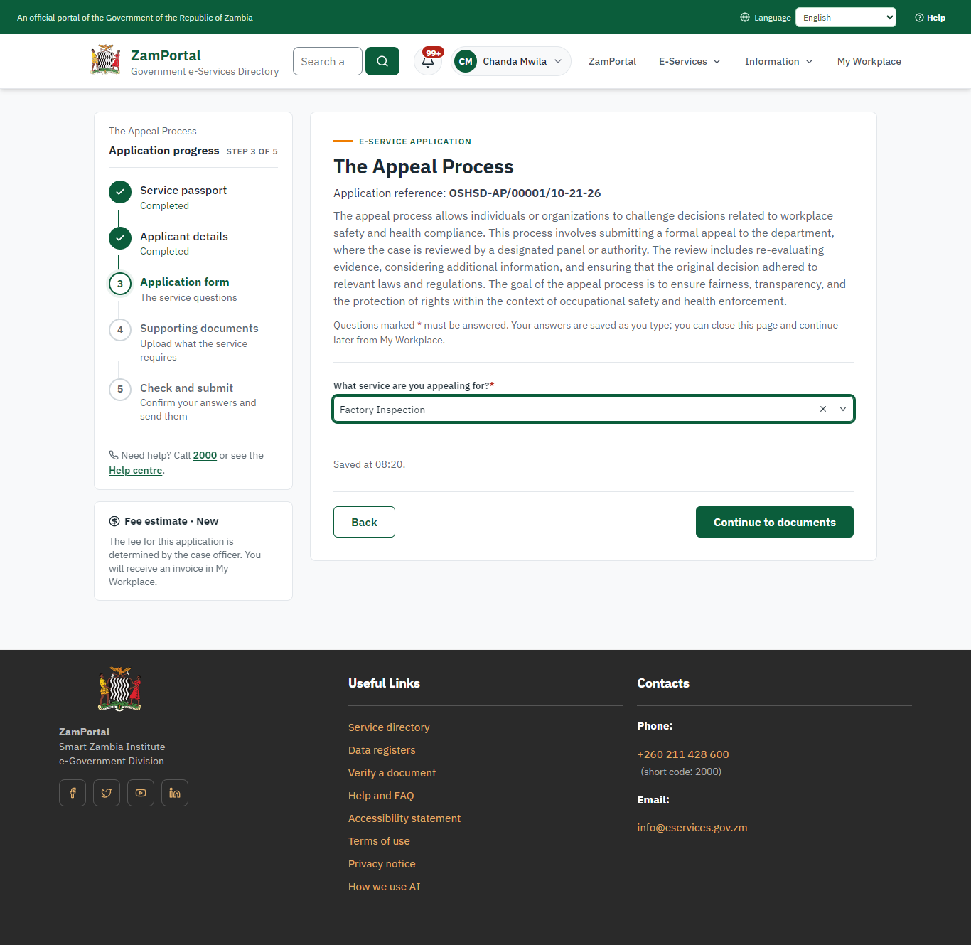 Fill in the application form (desktop)