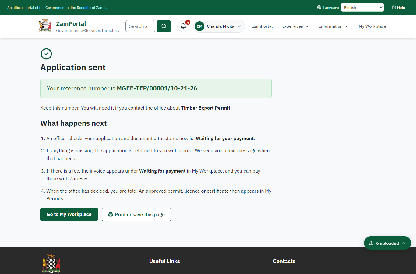 Application sent (desktop)