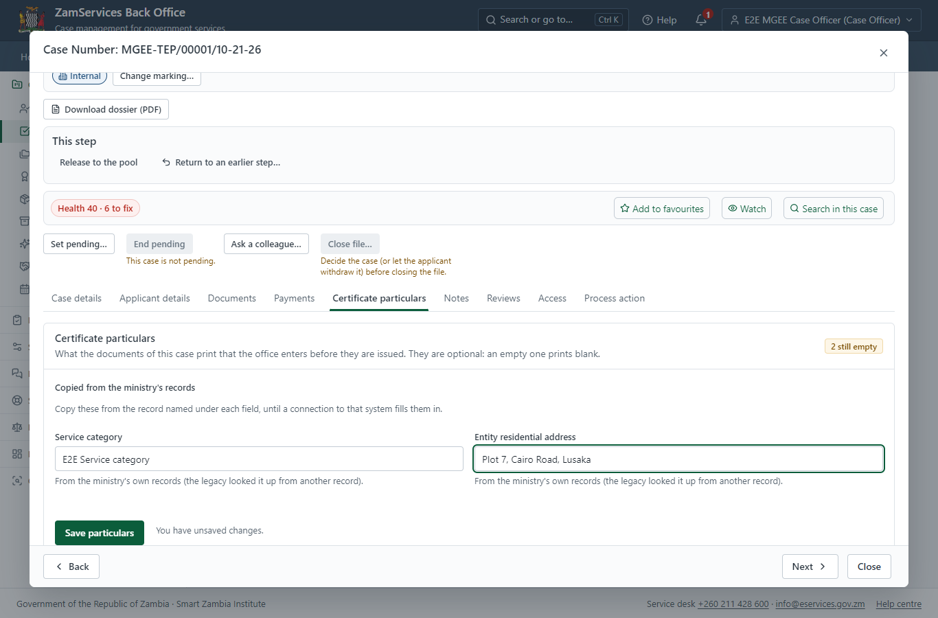 Fill in the certificate particulars (desktop)