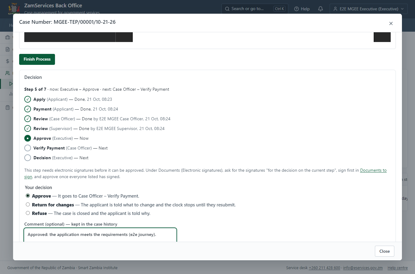 Decide: Review, Inspect, e-Sign Executive (desktop)