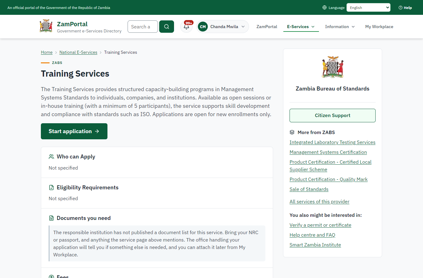 Read the service page (desktop)
