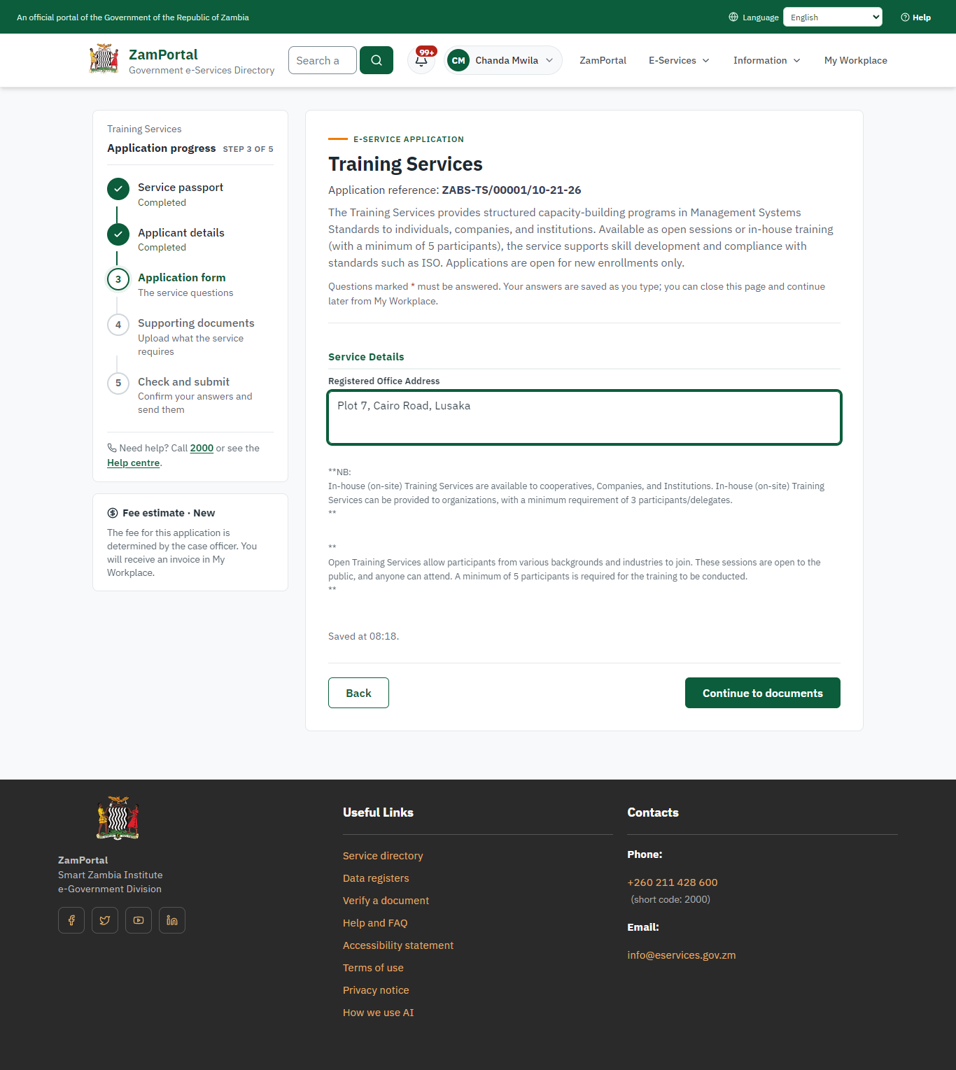 Fill in the application form (desktop)
