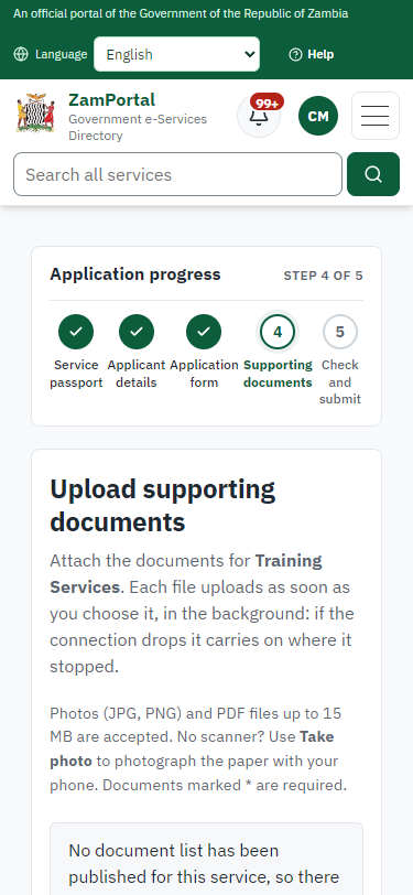 Upload the supporting documents (375 px phone)