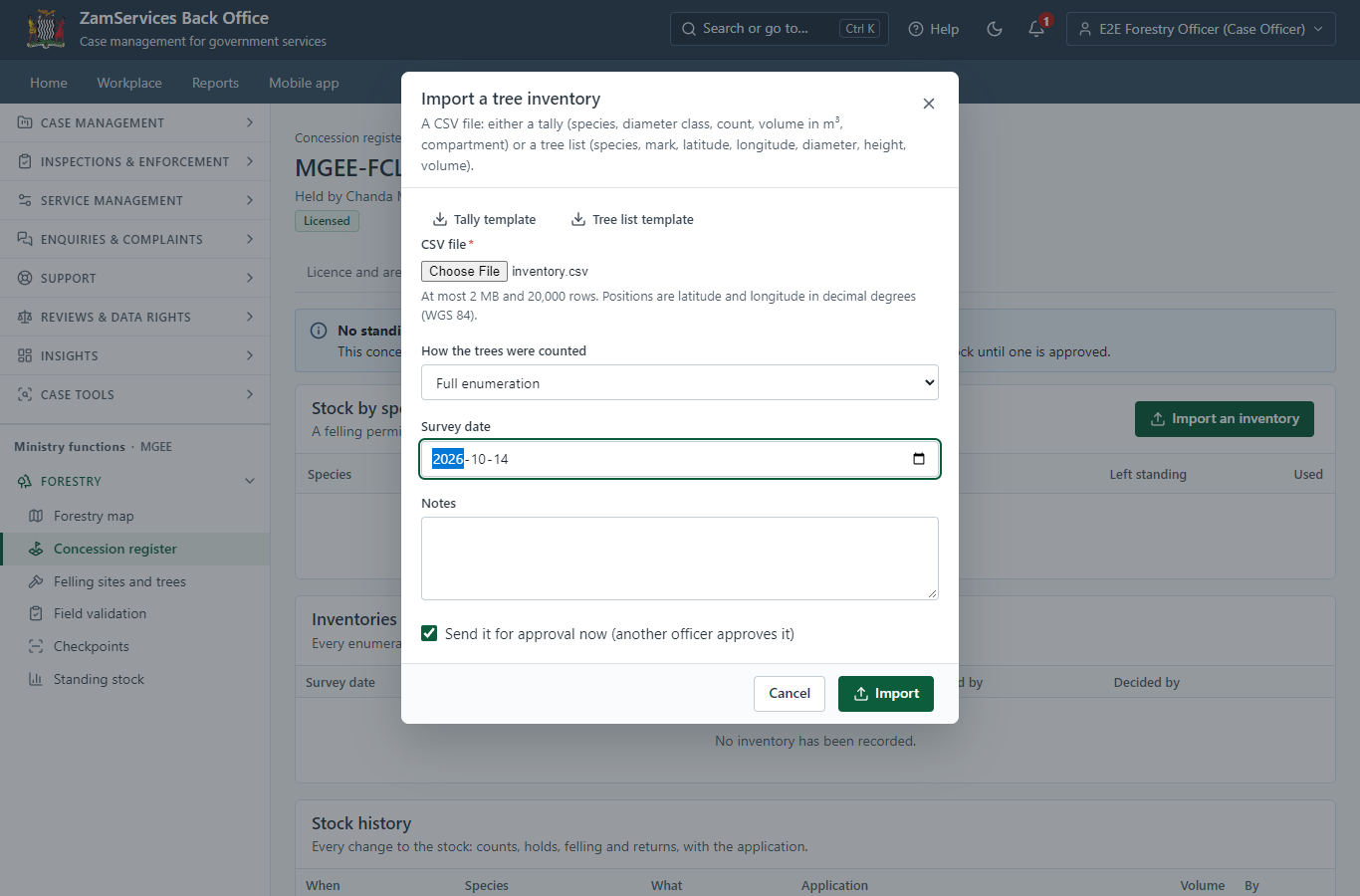Import the tree inventory (CSV) (desktop)