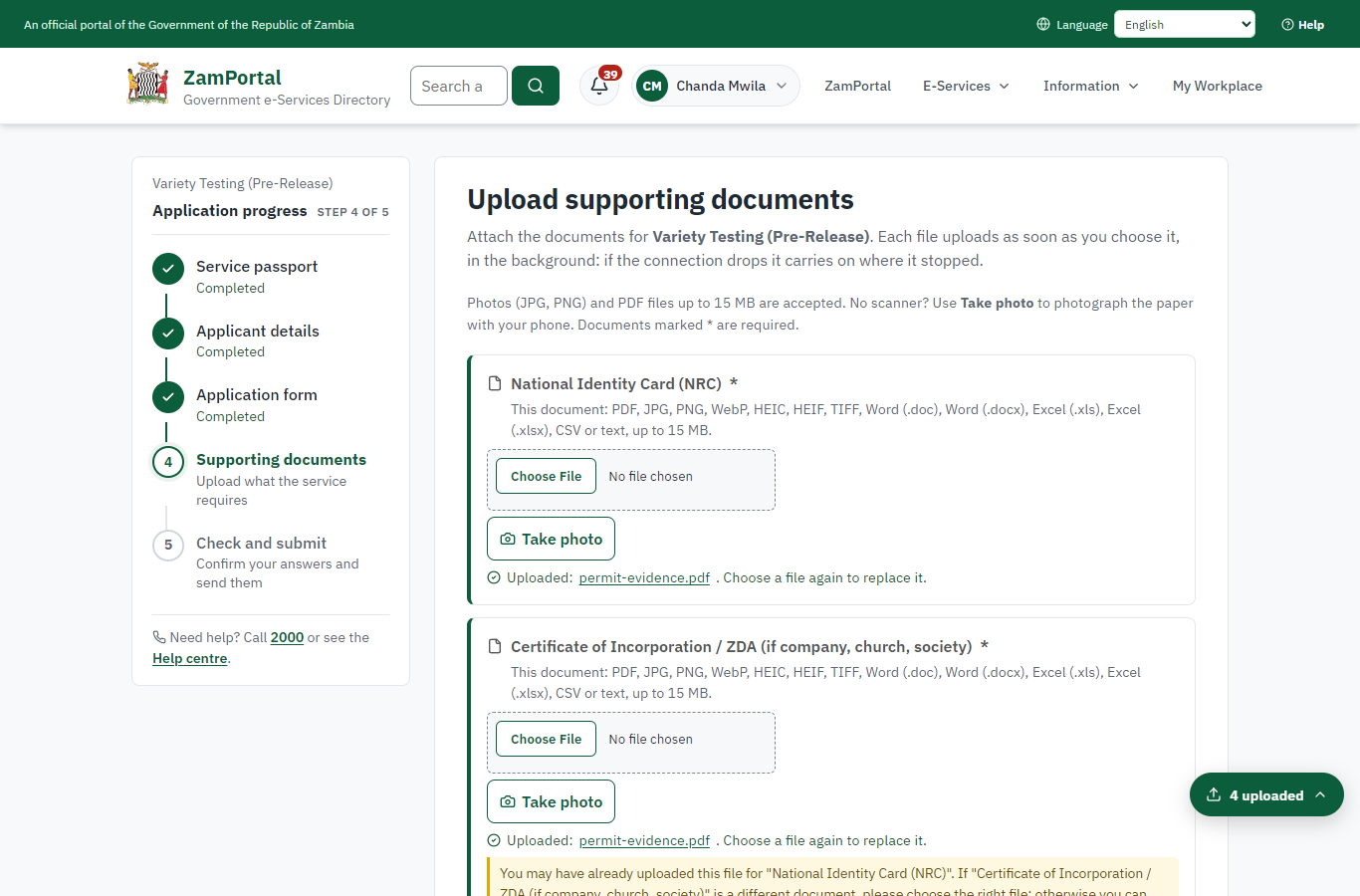 Upload the documents (desktop)
