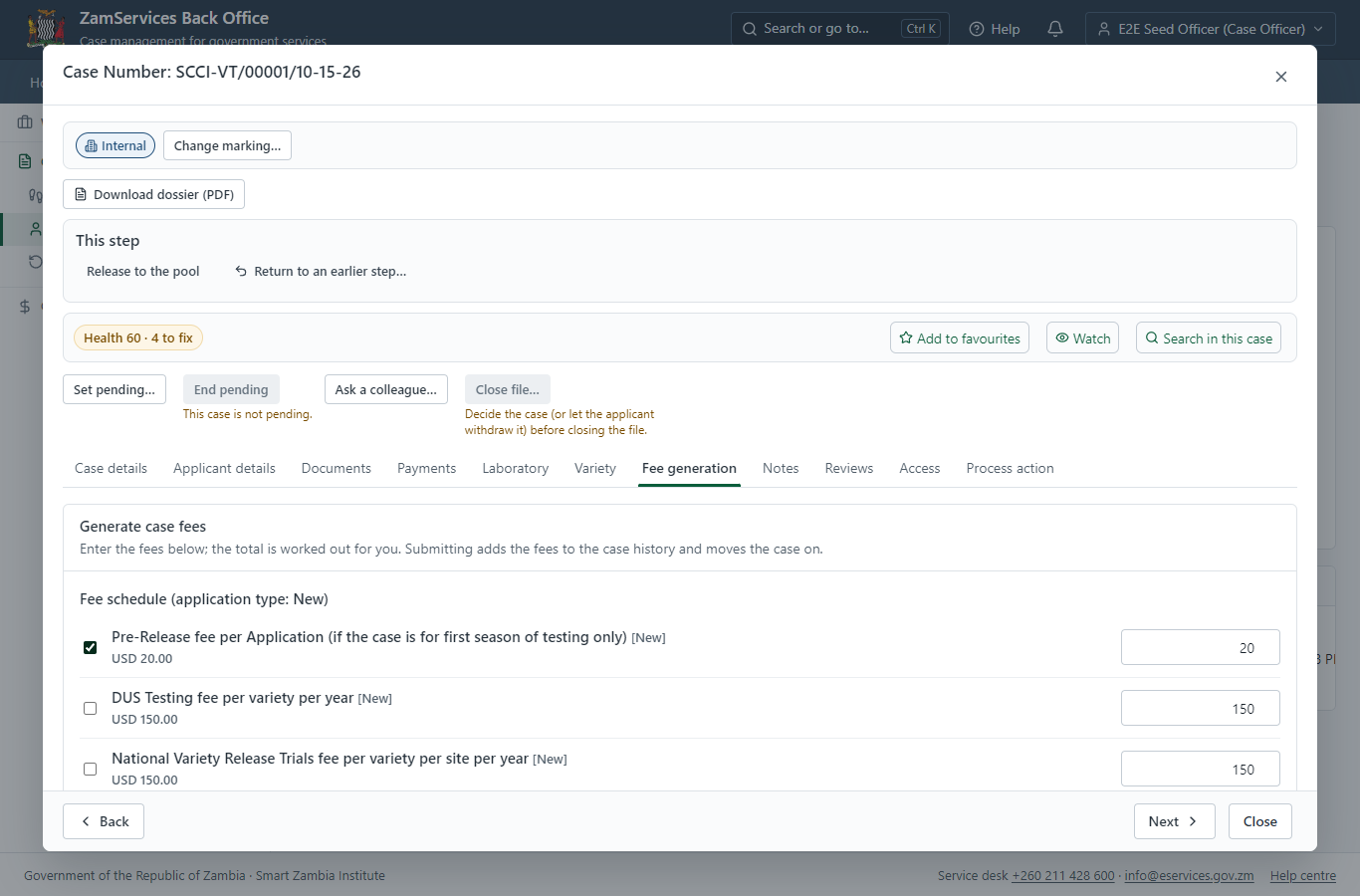 Work out the application fee (desktop)