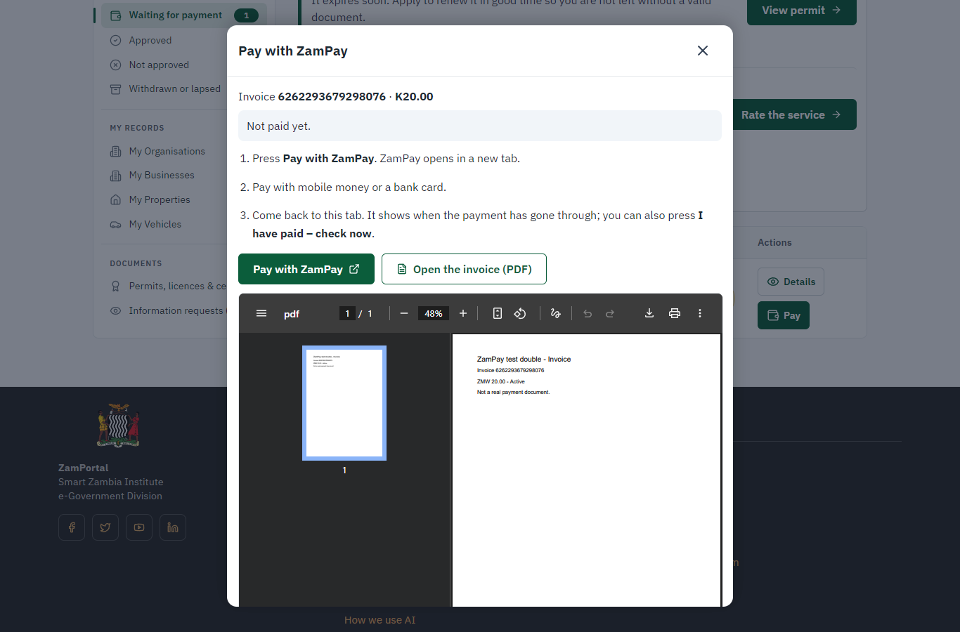 Pay the application fee (desktop)