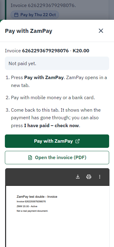 Pay the application fee (375 px phone)