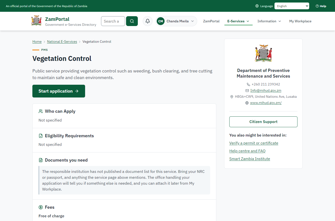 Read the service page (desktop)
