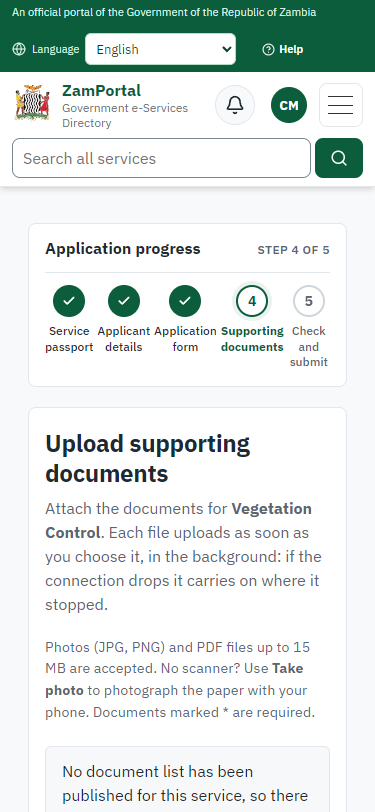 Upload the supporting documents (375 px phone)
