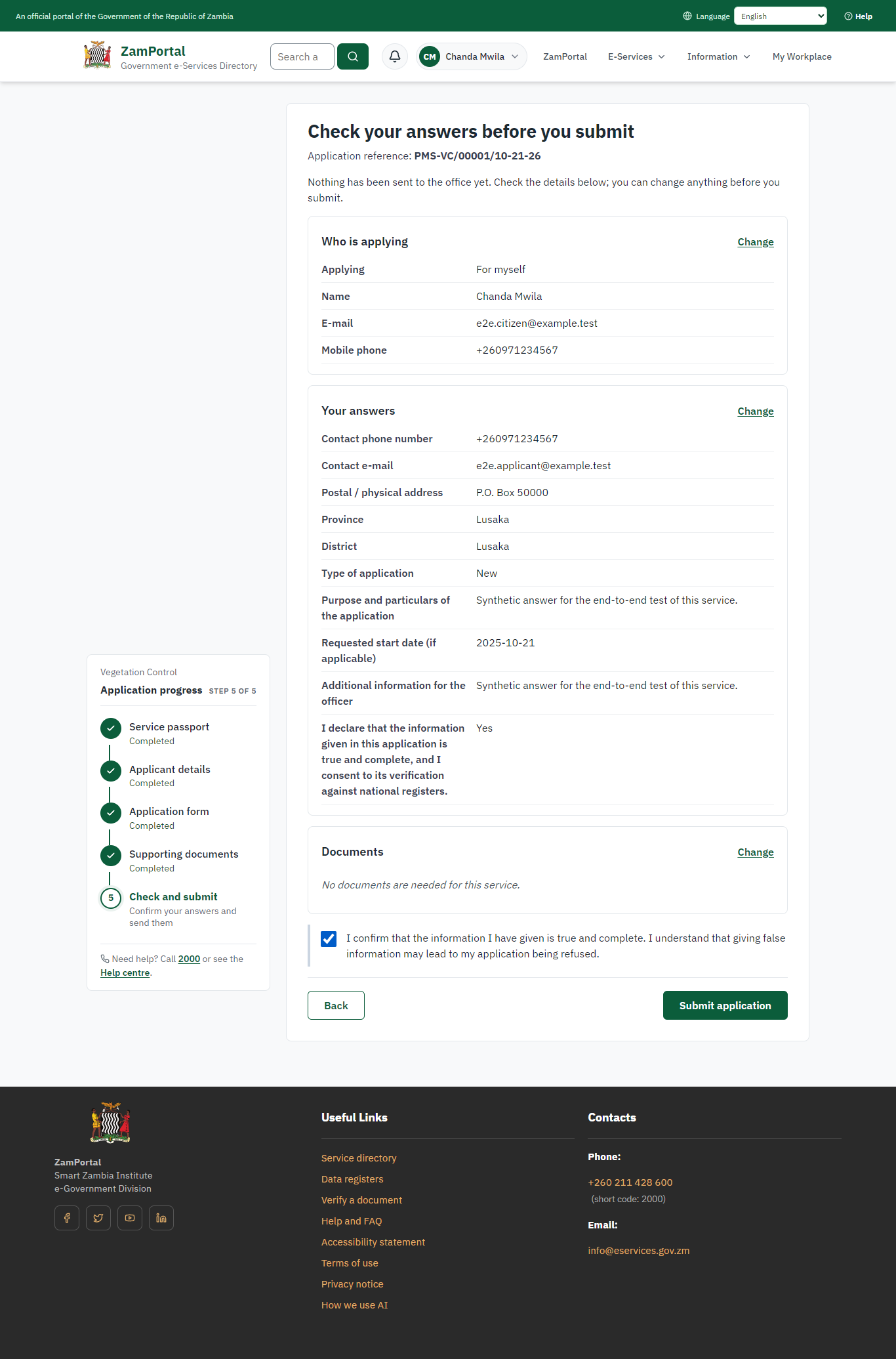 Check the answers and confirm the declaration (desktop)