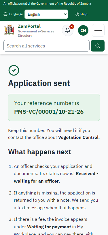 Application sent (375 px phone)