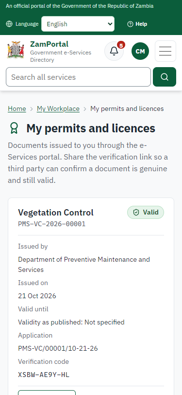 The document in My permits (375 px phone)