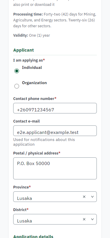 Fill in the application form (375 px phone)