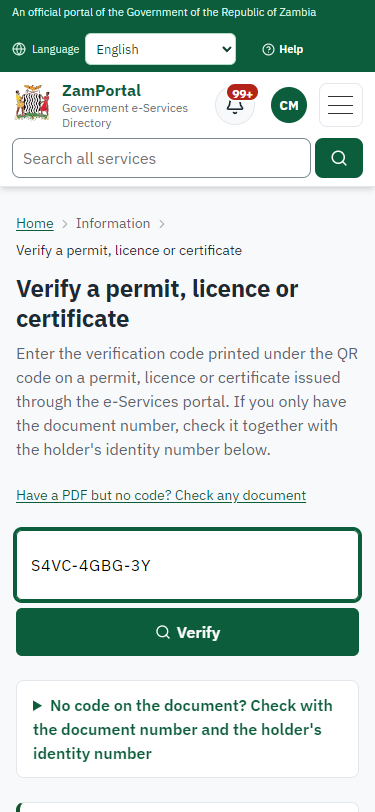 Verify the document (375 px phone)