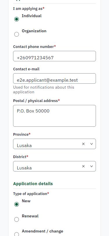 Fill in the application form (375 px phone)